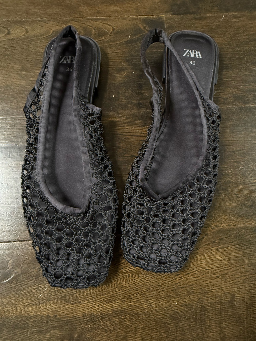 Zara Black Crochet Slingback Flats